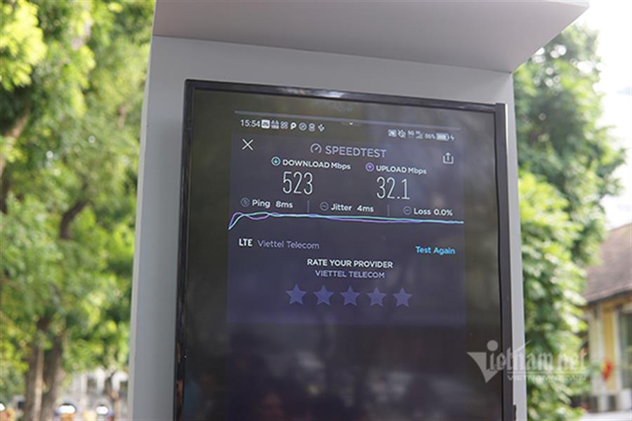 Tốc độ thực tế mạng 5G thử nghiệm thương mại hóa tại Hà Nội.