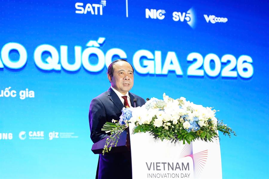 Bộ trưởng Vũ Hải Quân phát biểu tại Ngày hội Đổi mới sáng tạo Quốc gia.