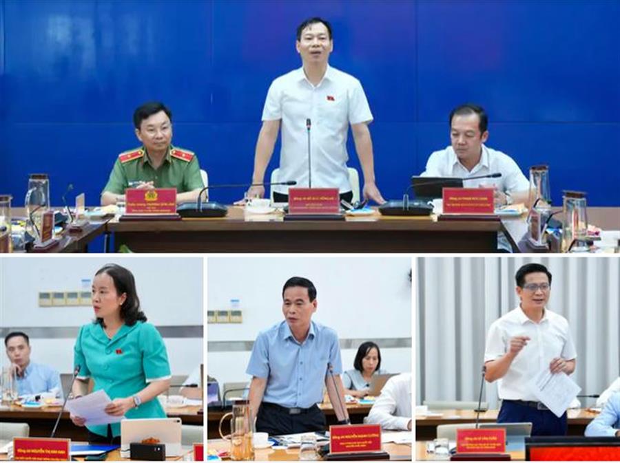 Phó Chủ nhiệm Ủy ban Khoa học, Công nghệ và Môi trường Đỗ Đức Hồng Hà cùng các thành viên Đoàn công tác trao đổi tại buổi làm việc